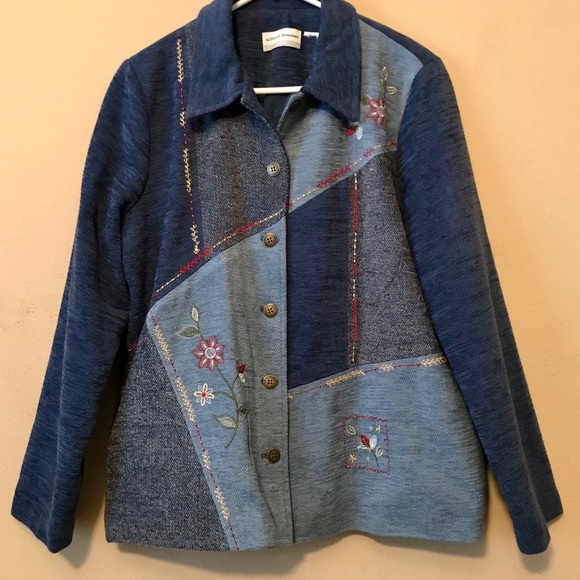 ALFRED DUNNER Blue Patchwork Blazer - Picture 1 of 8